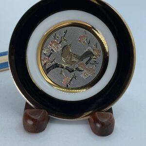 The Art of Chokin Japan 24K gold edges. Bird apple blossoms